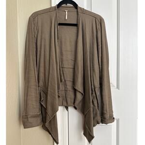 Free People Olive Green Distressed Open Front Cardigan Jacket Size Medium